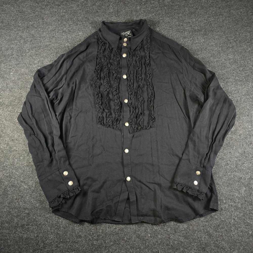 Shrine Hollywood Black Ruffle Front Button Gothic Shirt Lestat Vampire Men's XL